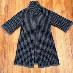 ChiaraMente Women’s Wool Blend Open Cardigan Sweater Houndstooth Gray Sz S Italy